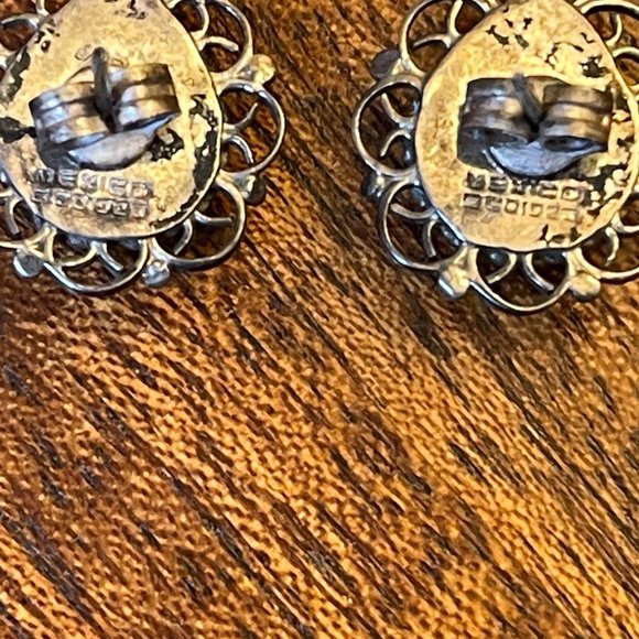 Vtg Tiger Eye Teardrop Stud Silver earrings - Picture 4 of 4